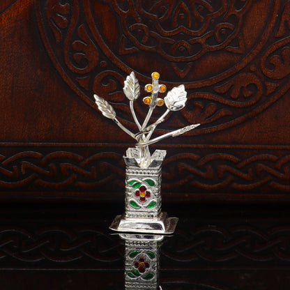 925 sterling silver handmade mini tulsi plant basil rosary plant for puja temple article, excellent customized silver utensils art su171 - TRIBAL ORNAMENTS