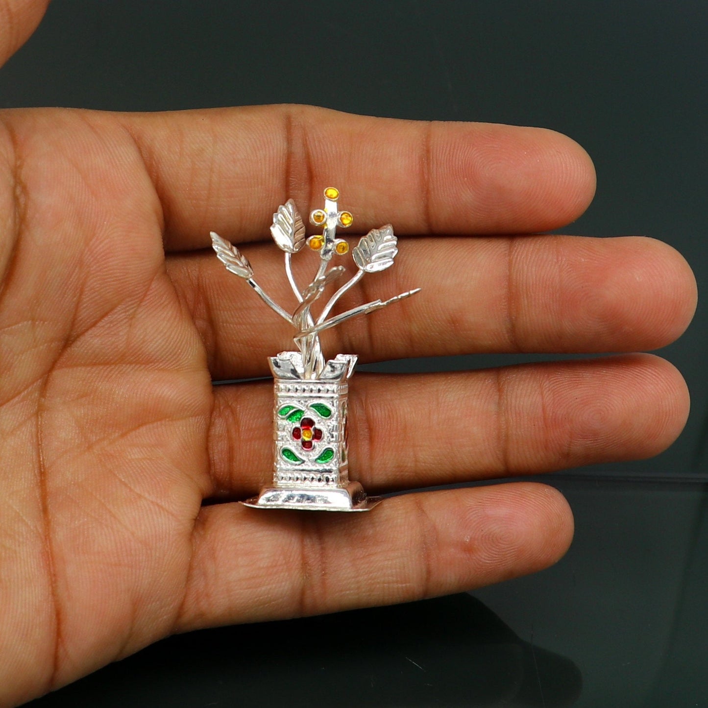 925 sterling silver handmade mini tulsi plant basil rosary plant for puja temple article, excellent customized silver utensils art su171 - TRIBAL ORNAMENTS