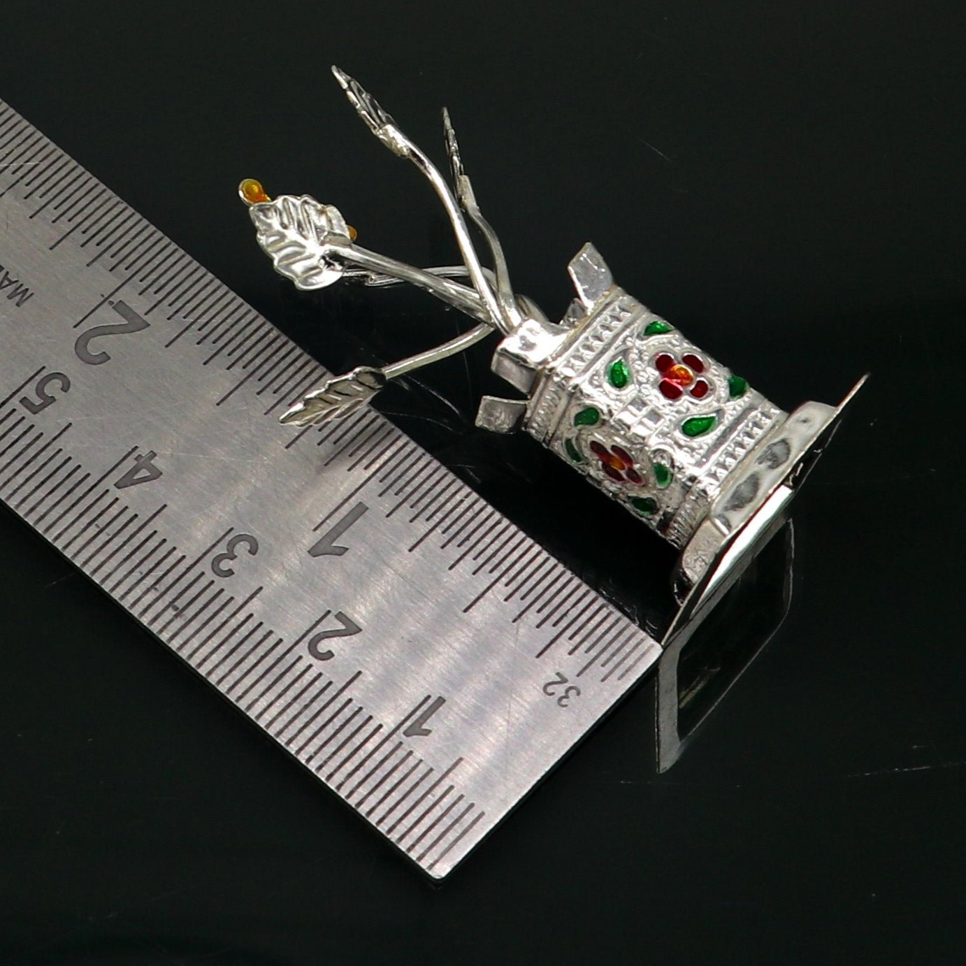 925 sterling silver handmade mini tulsi plant basil rosary plant for puja temple article, excellent customized silver utensils art su171 - TRIBAL ORNAMENTS