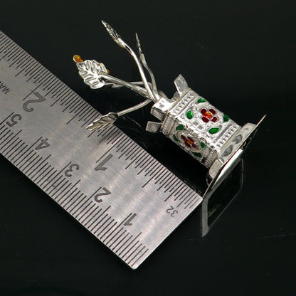 925 sterling silver handmade mini tulsi plant basil rosary plant for puja temple article, excellent customized silver utensils art su171 - TRIBAL ORNAMENTS