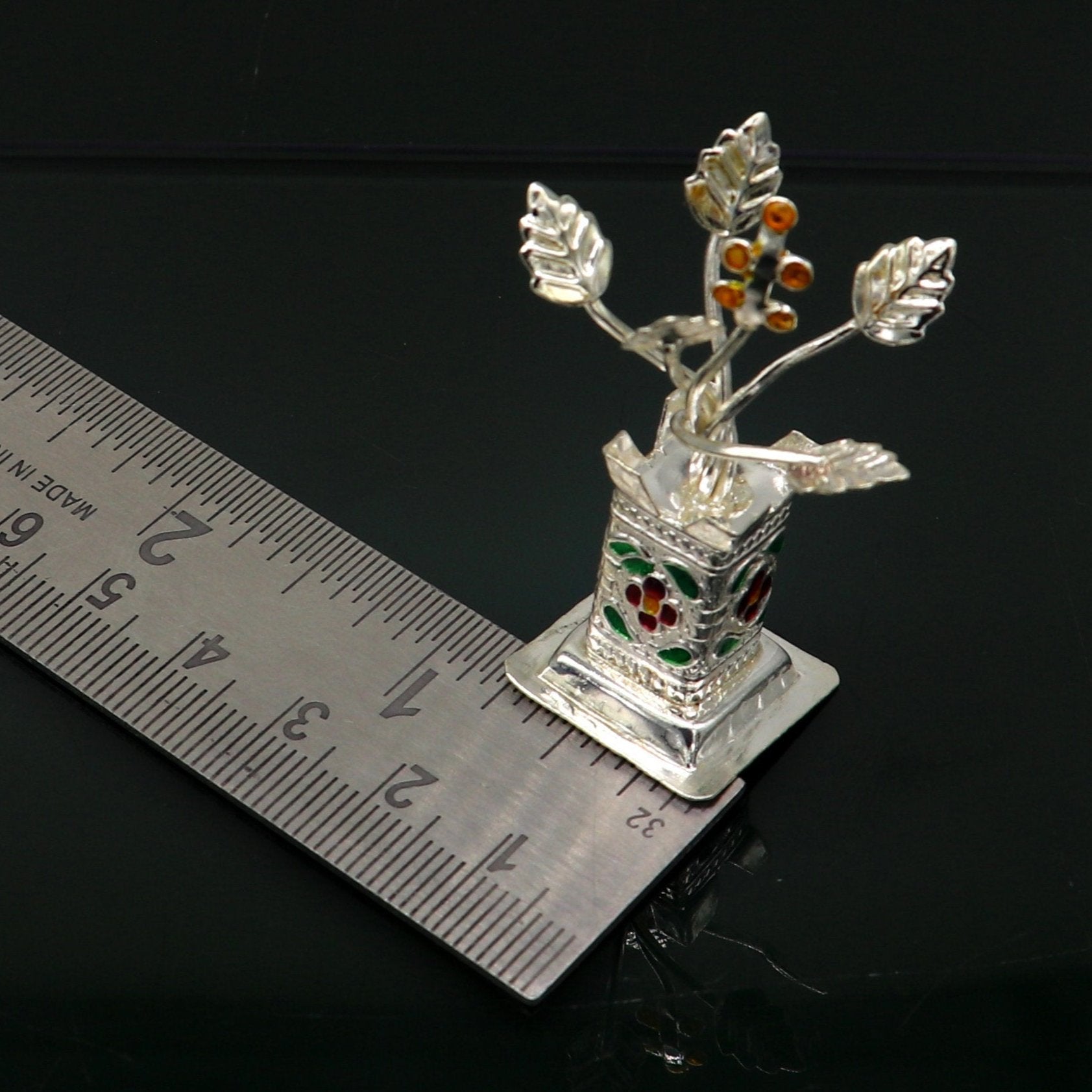 925 sterling silver handmade mini tulsi plant basil rosary plant for puja temple article, excellent customized silver utensils art su171 - TRIBAL ORNAMENTS