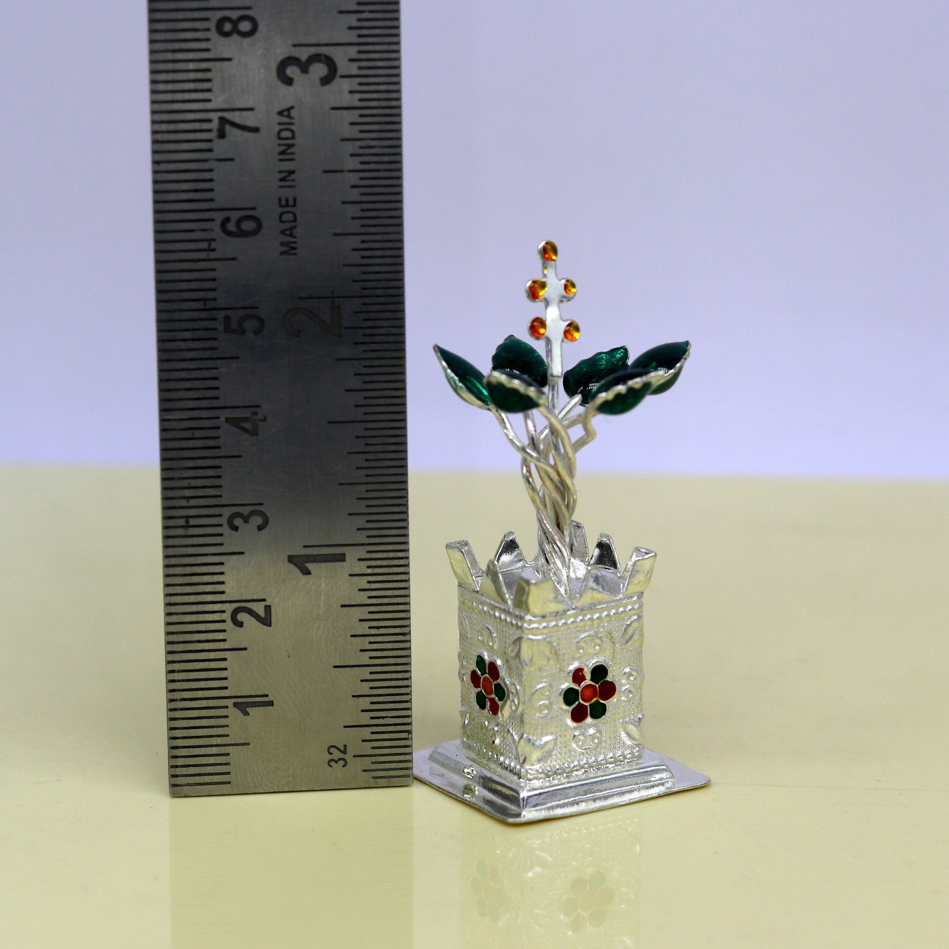 925 sterling silver handmade  mini tulsi plant basil rosary plant for puja temple article, excellent customized silver utensils article su16 - TRIBAL ORNAMENTS