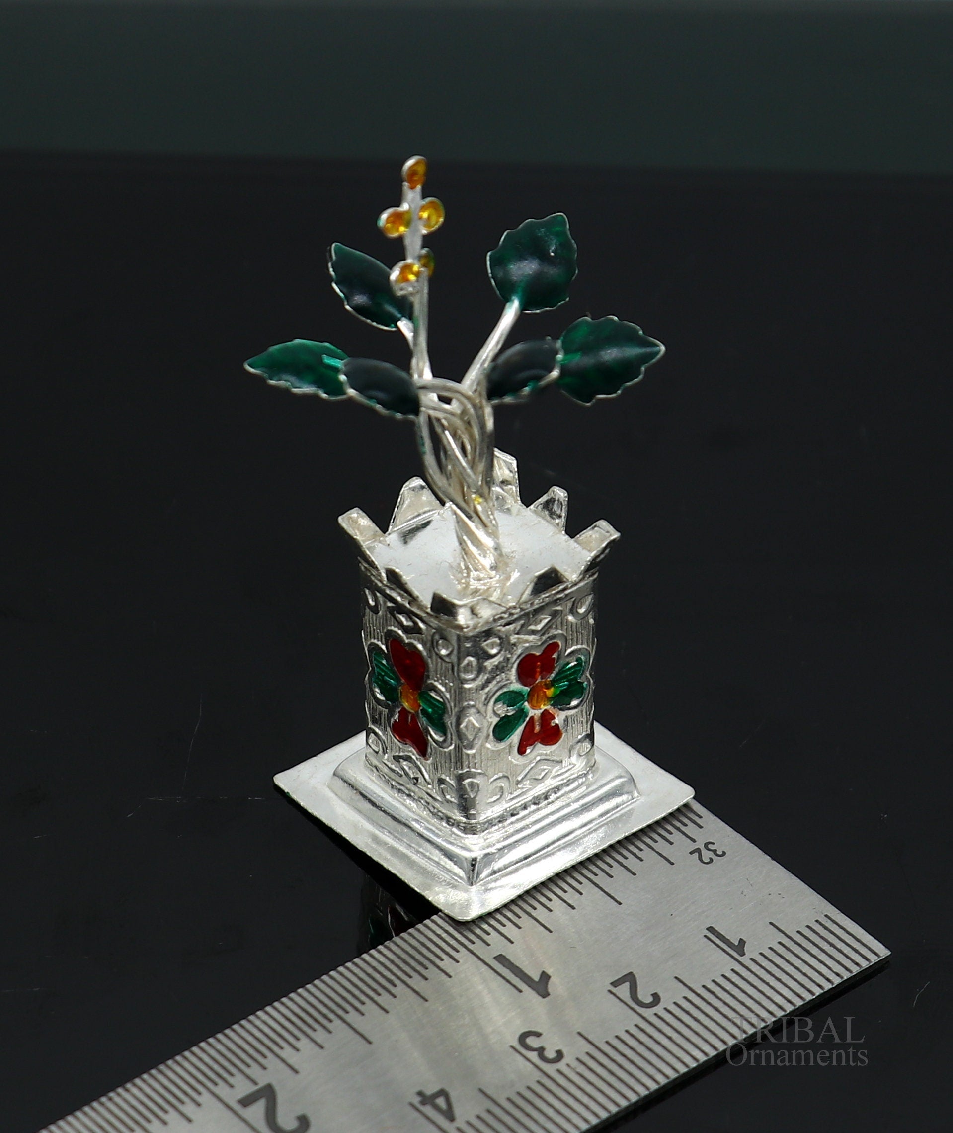 925 sterling silver handmade mini tulsi plant basil rosary plant for puja temple article, excellent customized silver utensils article su616 - TRIBAL ORNAMENTS