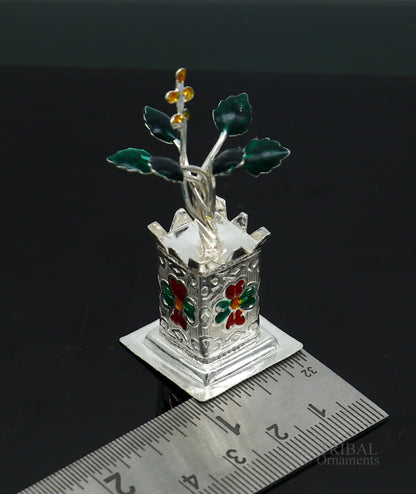 925 sterling silver handmade mini tulsi plant basil rosary plant for puja temple article, excellent customized silver utensils article su616 - TRIBAL ORNAMENTS