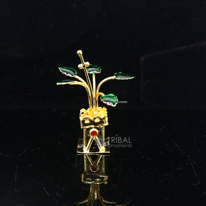 Handmade 925 sterling silver mini Tulsi basil plant rosary for puja temple worship, crafted by Tribal Ornaments.