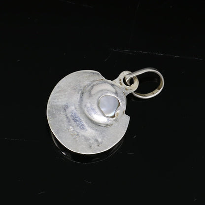 925 sterling silver moon pendant with natural pearl, unisex handmade jewelry from Tribal Ornaments featuring a elegant celestial design.