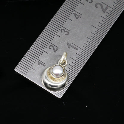 925 sterling silver moon pendant with natural pearl, unisex jewelry from TRIBAL ORNAMENTS, handmade and elegant.