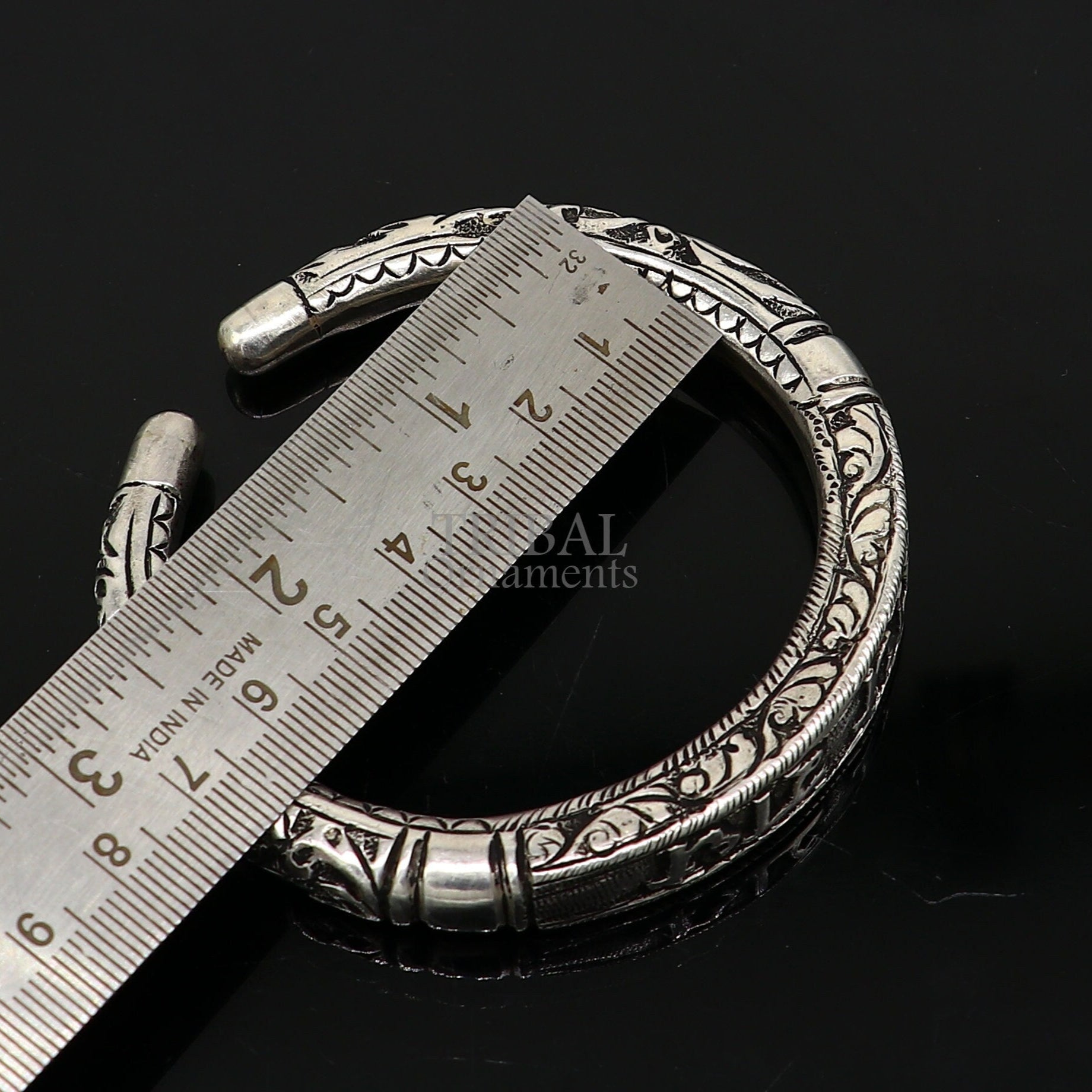 925 Sterling silver handmade Nakshi work design  "Radhe Radhe" Goddess Radha mantra bracelet kada divine unisex tribal ethnic jewelry nsk655 - TRIBAL ORNAMENTS