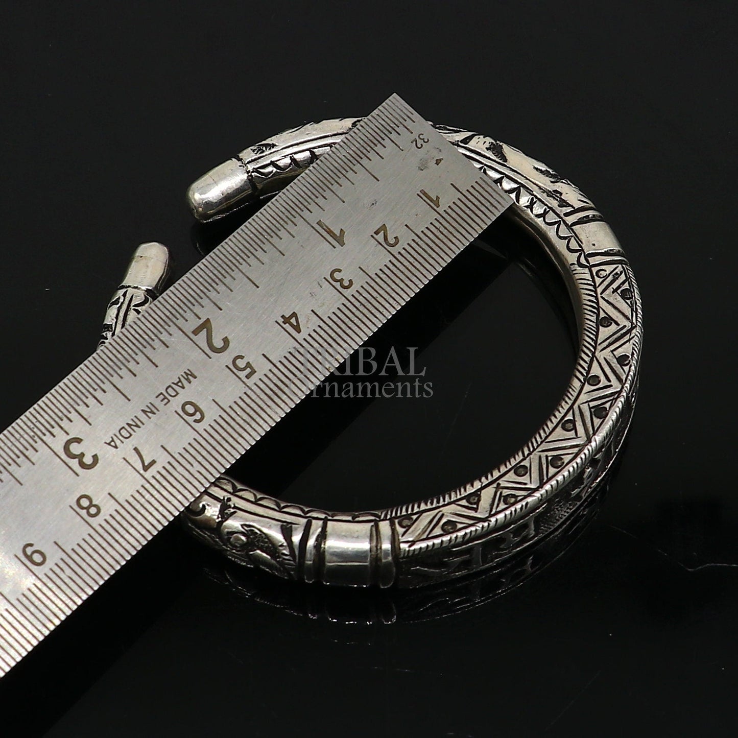 925 Sterling silver handmade Nakshi work "Jai Shree Radhe" Goddess Radha mantra bracelet kada divine unisex tribal ethnic jewelry nsk653 - TRIBAL ORNAMENTS