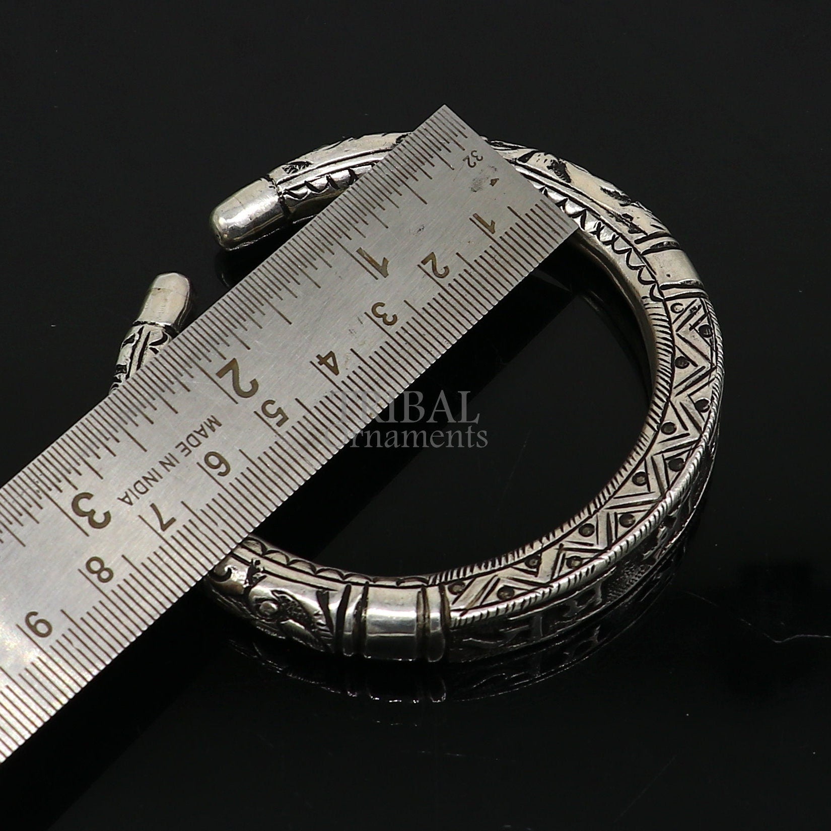 925 Sterling silver handmade Nakshi work "Jai Shree Radhe" Goddess Radha mantra bracelet kada divine unisex tribal ethnic jewelry nsk653 - TRIBAL ORNAMENTS