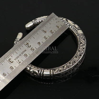 925 Sterling silver handmade Nakshi work "Jai Shree Radhe" Goddess Radha mantra bracelet kada divine unisex tribal ethnic jewelry nsk653 - TRIBAL ORNAMENTS