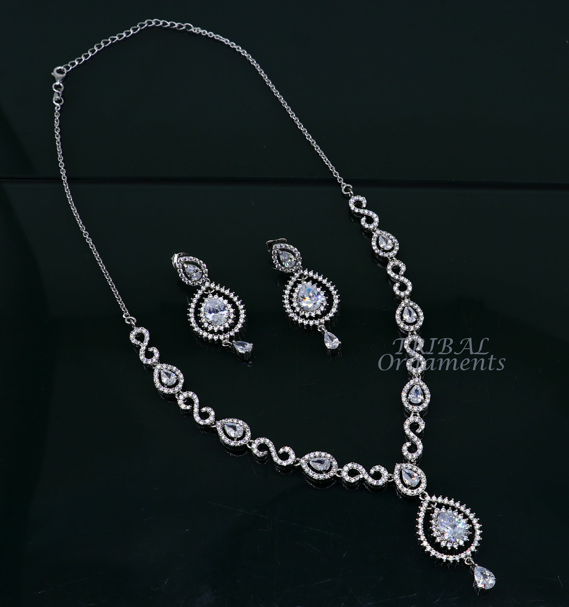 925 sterling silver handmade new fancy stylish shiny cubic zircon stone luxury necklace choker, best belly dance brides necklace set459 - TRIBAL ORNAMENTS