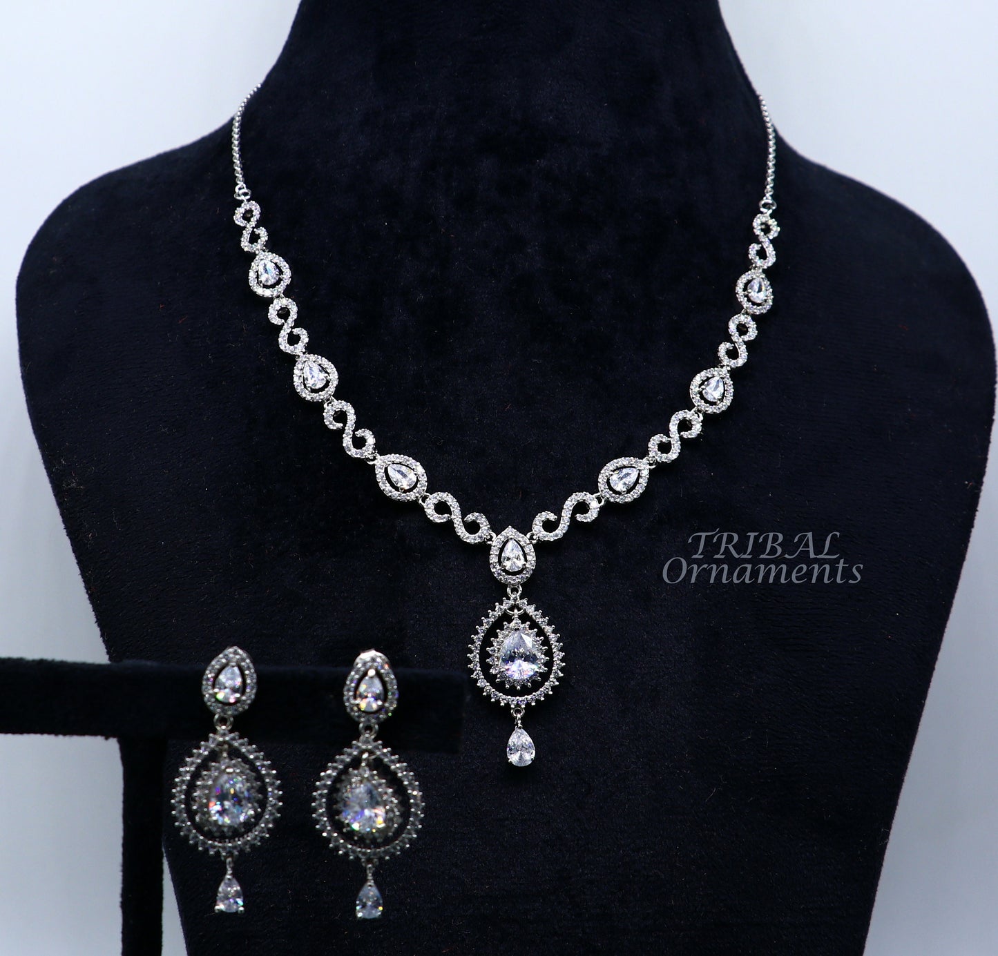 925 sterling silver handmade new fancy stylish shiny cubic zircon stone luxury necklace choker, best belly dance brides necklace set459 - TRIBAL ORNAMENTS