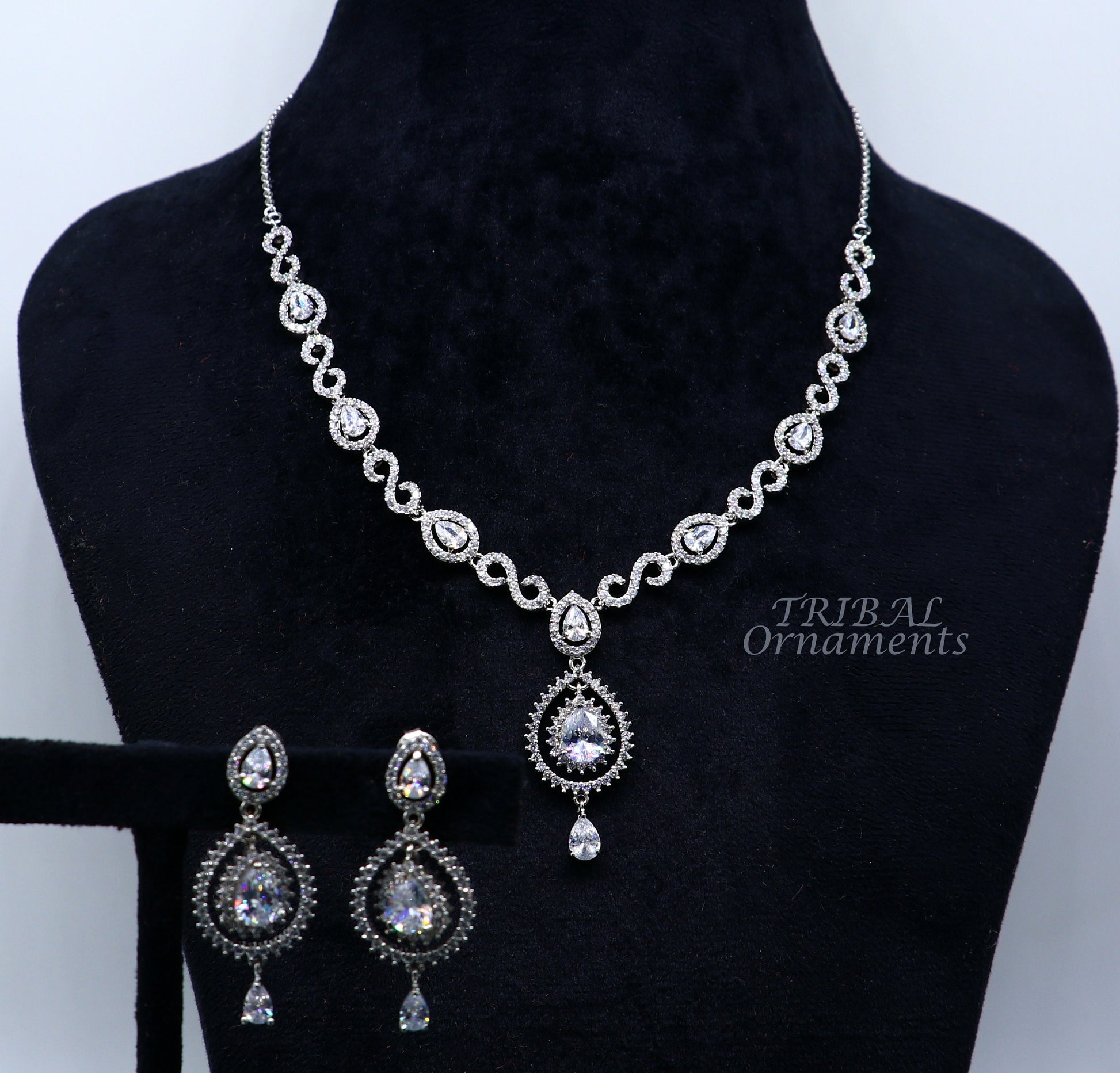 925 sterling silver handmade new fancy stylish shiny cubic zircon stone luxury necklace choker, best belly dance brides necklace set459 - TRIBAL ORNAMENTS