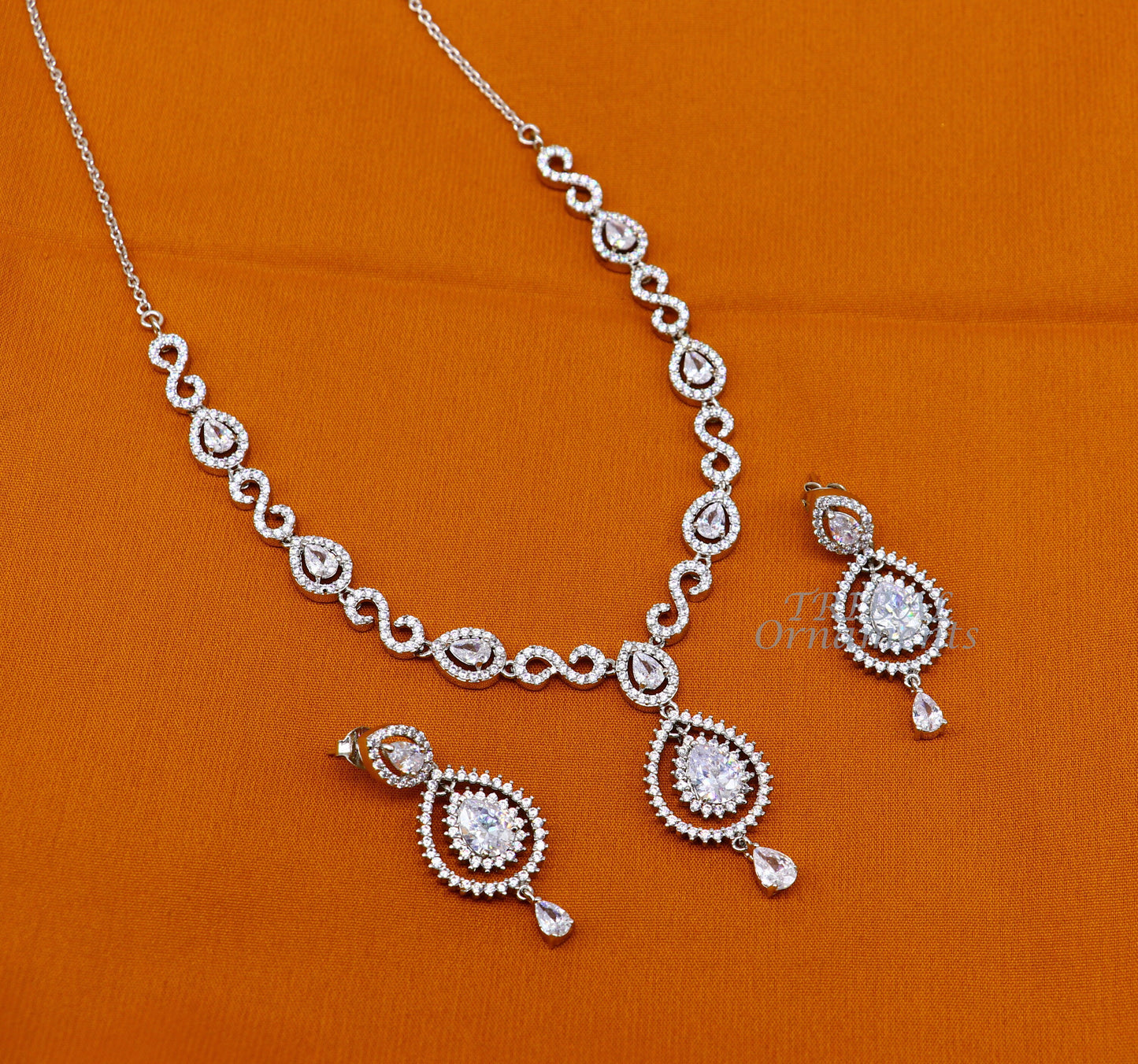 925 sterling silver handmade new fancy stylish shiny cubic zircon stone luxury necklace choker, best belly dance brides necklace set459 - TRIBAL ORNAMENTS