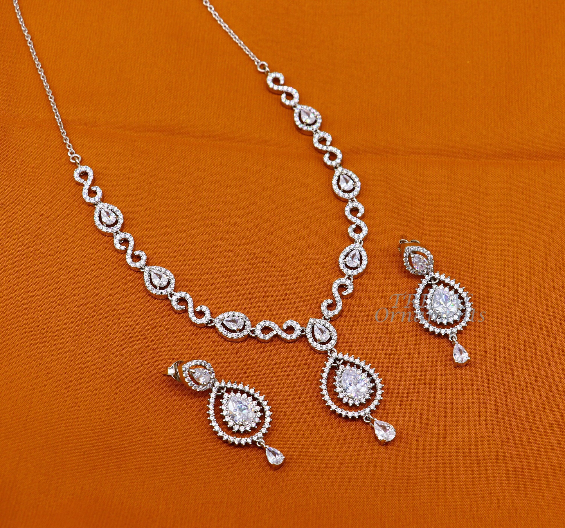 925 sterling silver handmade new fancy stylish shiny cubic zircon stone luxury necklace choker, best belly dance brides necklace set459 - TRIBAL ORNAMENTS