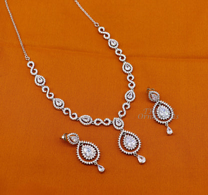 Sterling silver handmade belly dance necklace with shiny cubic zircon stones, stylish choker for brides and special occasions.