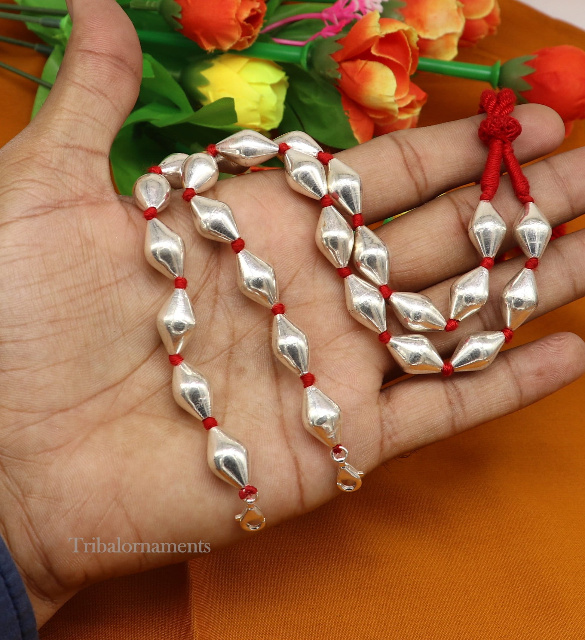 925 sterling silver handmade oval shape beaded adjustable string for pendant or Mangalsutra, best customized ethnic jewelry ideas  set268 - TRIBAL ORNAMENTS