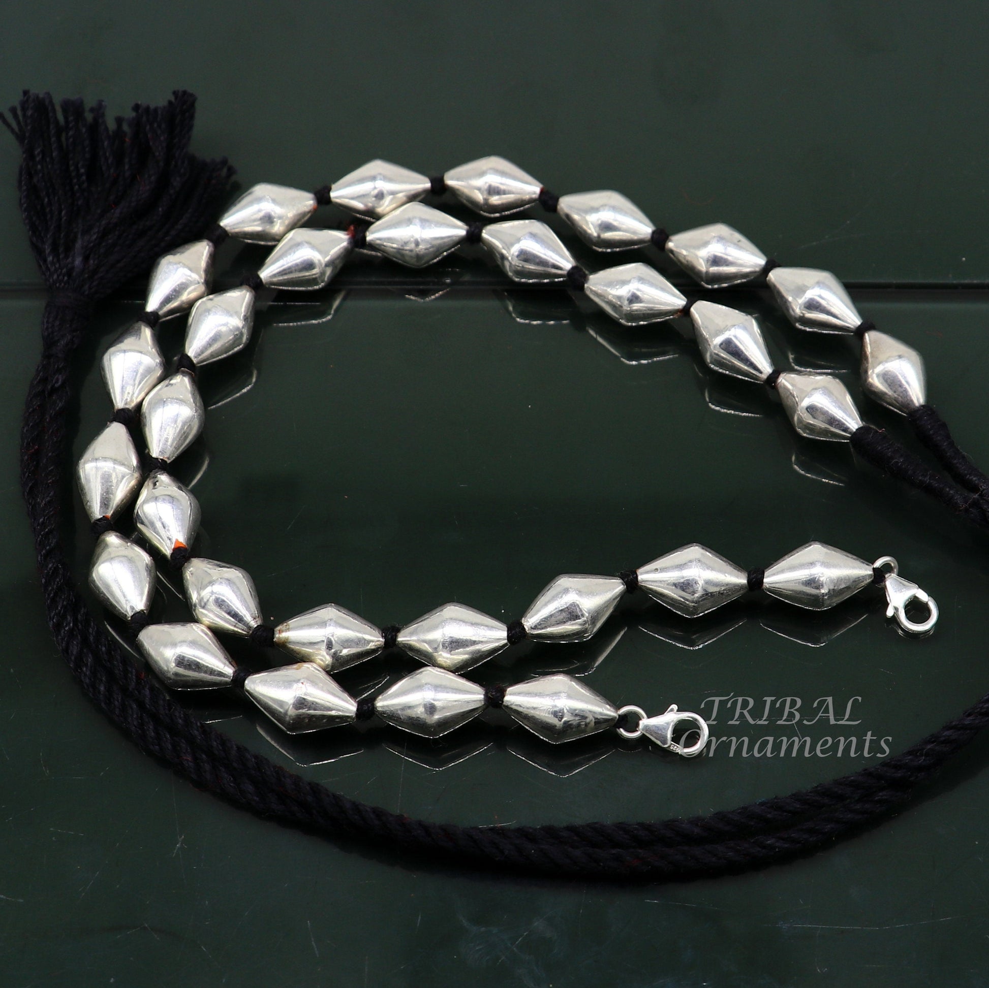 925 sterling silver handmade oval shape beaded adjustable string for pendant or Mangalsutra, best customized ethnic jewelry ideas  set482 - TRIBAL ORNAMENTS