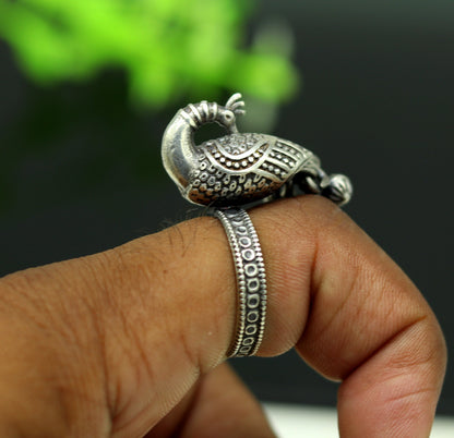 925 sterling silver handmade peacock design fabulous adjustable ring, vintage antique design charm ring tribal belly dance jewelry sr282 - TRIBAL ORNAMENTS