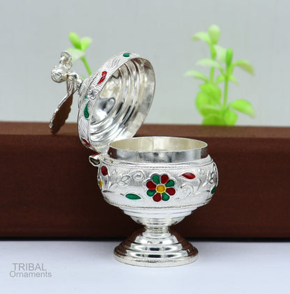 925 sterling silver handmade peacock design vintage trinket box , sindur kumkum box , brides accessories, kumkum sindur box royal art stb272 - TRIBAL ORNAMENTS
