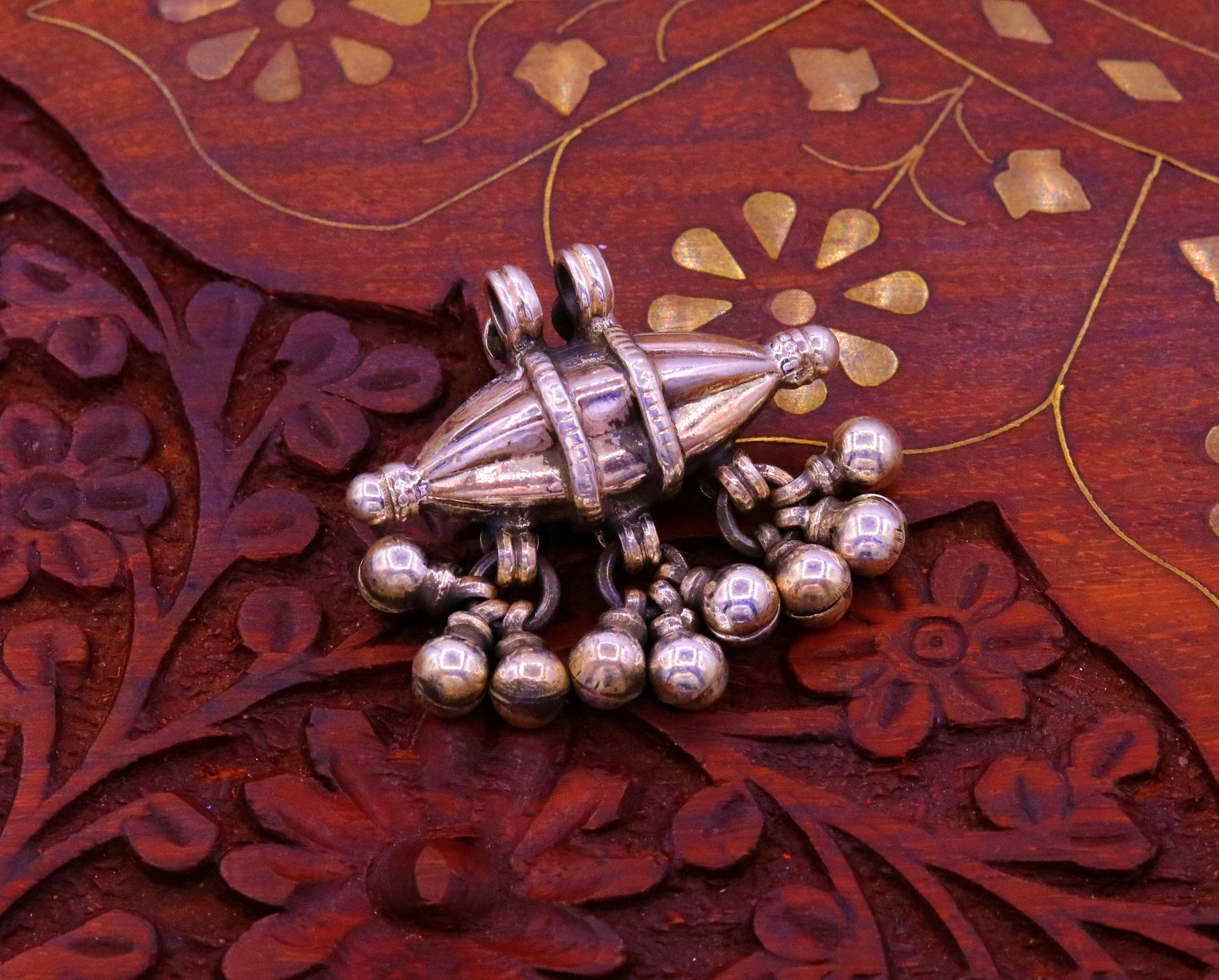 925 sterling silver handmade pendant locket vintage amulet design amulet pendant with gorgeous hanging bells tribal ethnic jewelry nsp302 - TRIBAL ORNAMENTS