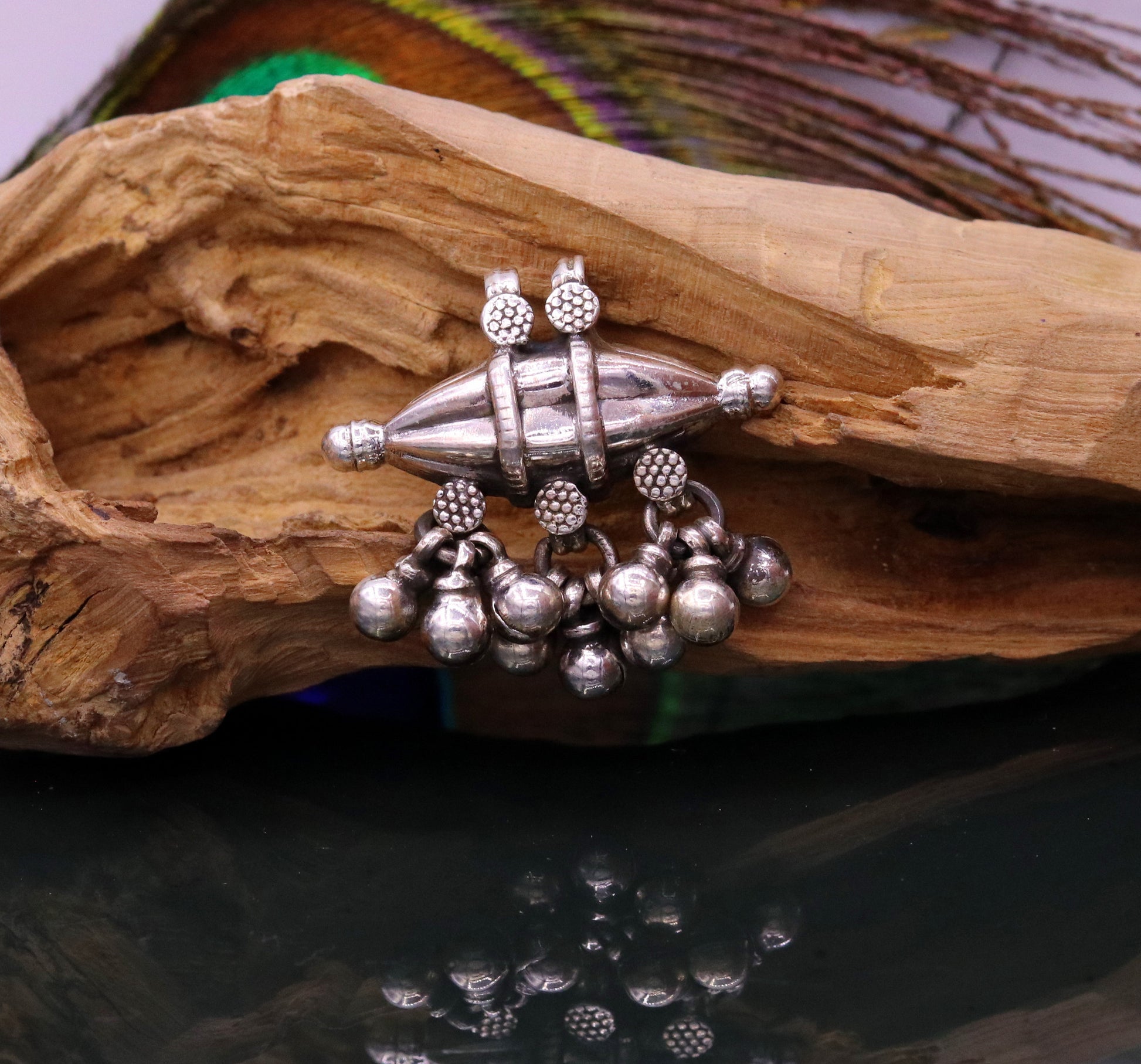 925 sterling silver handmade pendant locket vintage amulet design amulet pendant with gorgeous hanging bells tribal ethnic jewelry nsp302 - TRIBAL ORNAMENTS