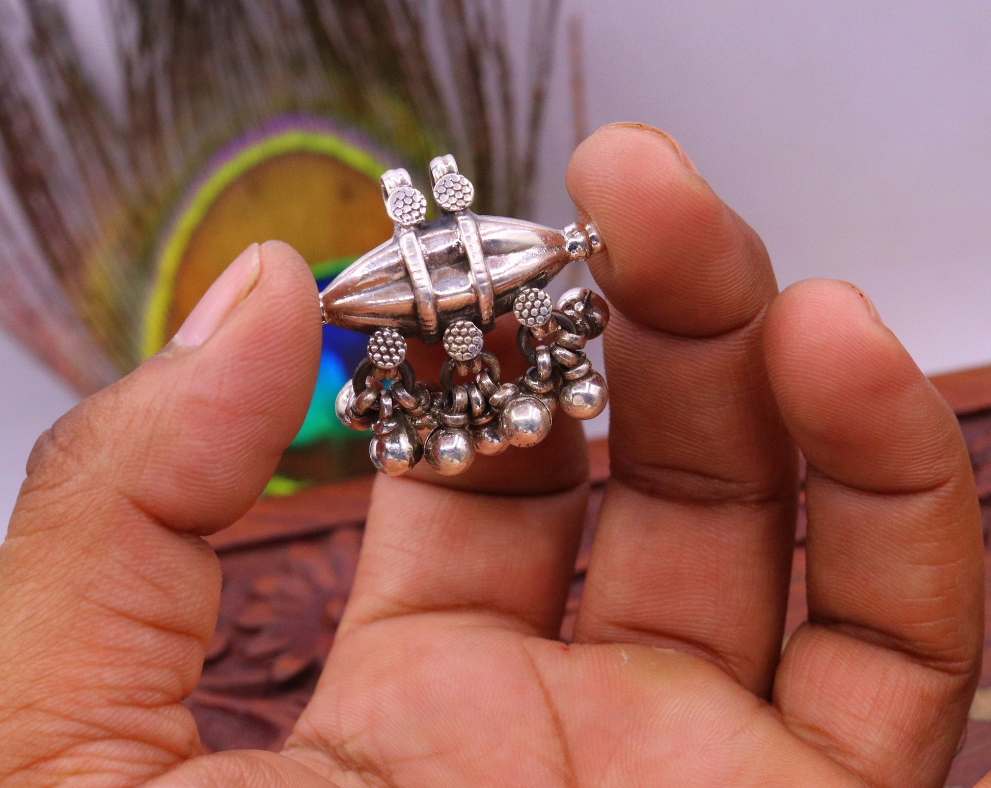 925 sterling silver handmade pendant locket vintage amulet design amulet pendant with gorgeous hanging bells tribal ethnic jewelry nsp302 - TRIBAL ORNAMENTS