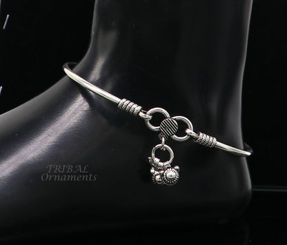 Sterling silver handmade foot bracelet anklet with bright, plain design, customized belly dance jewelry by TRIBAL ORNAMENTS.