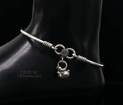 Sterling silver handmade foot bracelet anklet with bright, plain design, customized belly dance jewelry by TRIBAL ORNAMENTS.