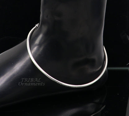 Sterling silver handmade foot bracelet with bright, plain design, customized anklet for belly dance jewelry by TRIBAL ORNAMENTS.