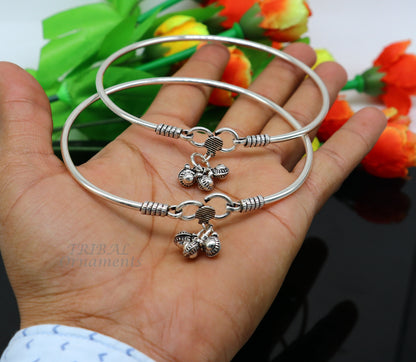Sterling silver handmade foot bracelet anklet with bright, plain design, customized belly dance jewelry by TRIBAL ORNAMENTS.