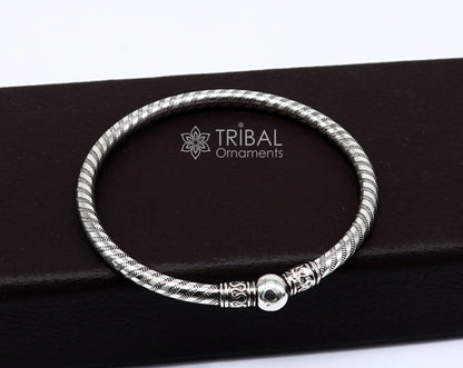 Sterling silver tribal kada bracelet with a ball design, lightweight and trendy jewelry for men and girls by TRIBAL ORNAMENTS.