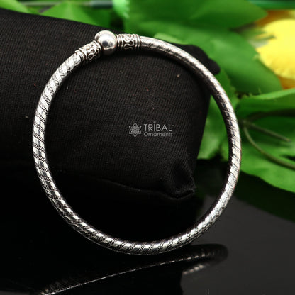 Sterling silver ball design kada bracelet by TRIBAL ORNAMENTS, lightweight jewelry for men and girls with a trendy, handmade style.