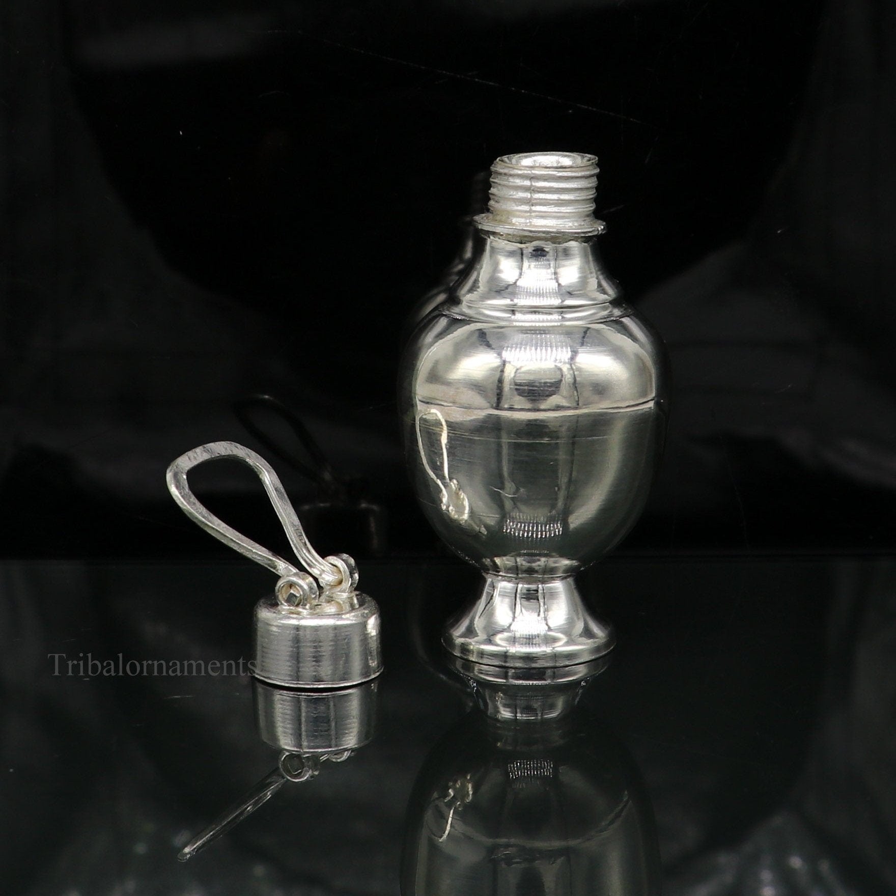 925 sterling silver handmade plain design Gangjali, Silver Gangajal Patra, best silver water pot kalash puja utensils Diwali special su416 - TRIBAL ORNAMENTS