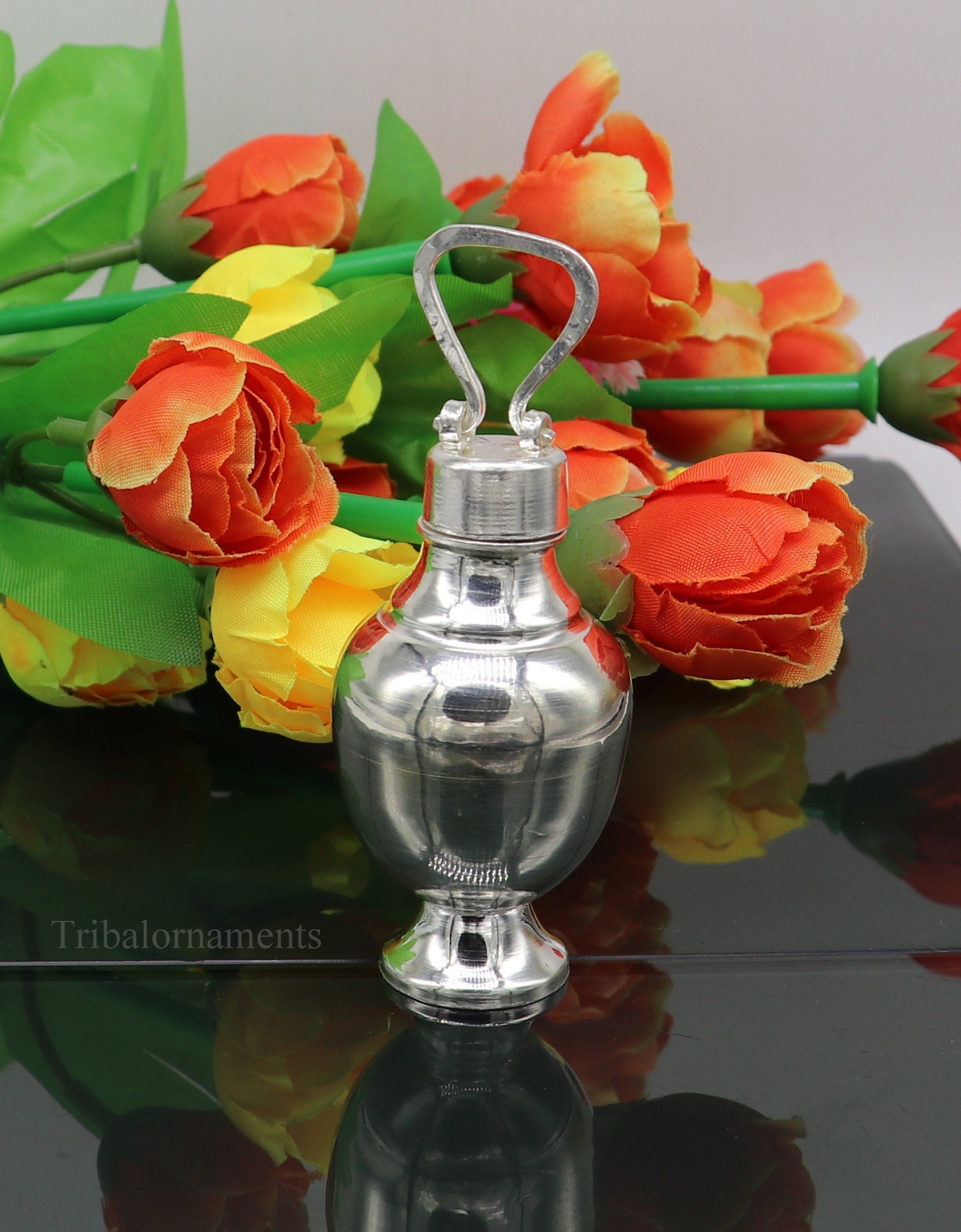 925 sterling silver handmade plain design Gangjali, Silver Gangajal Patra, best silver water pot kalash puja utensils Diwali special su416 - TRIBAL ORNAMENTS