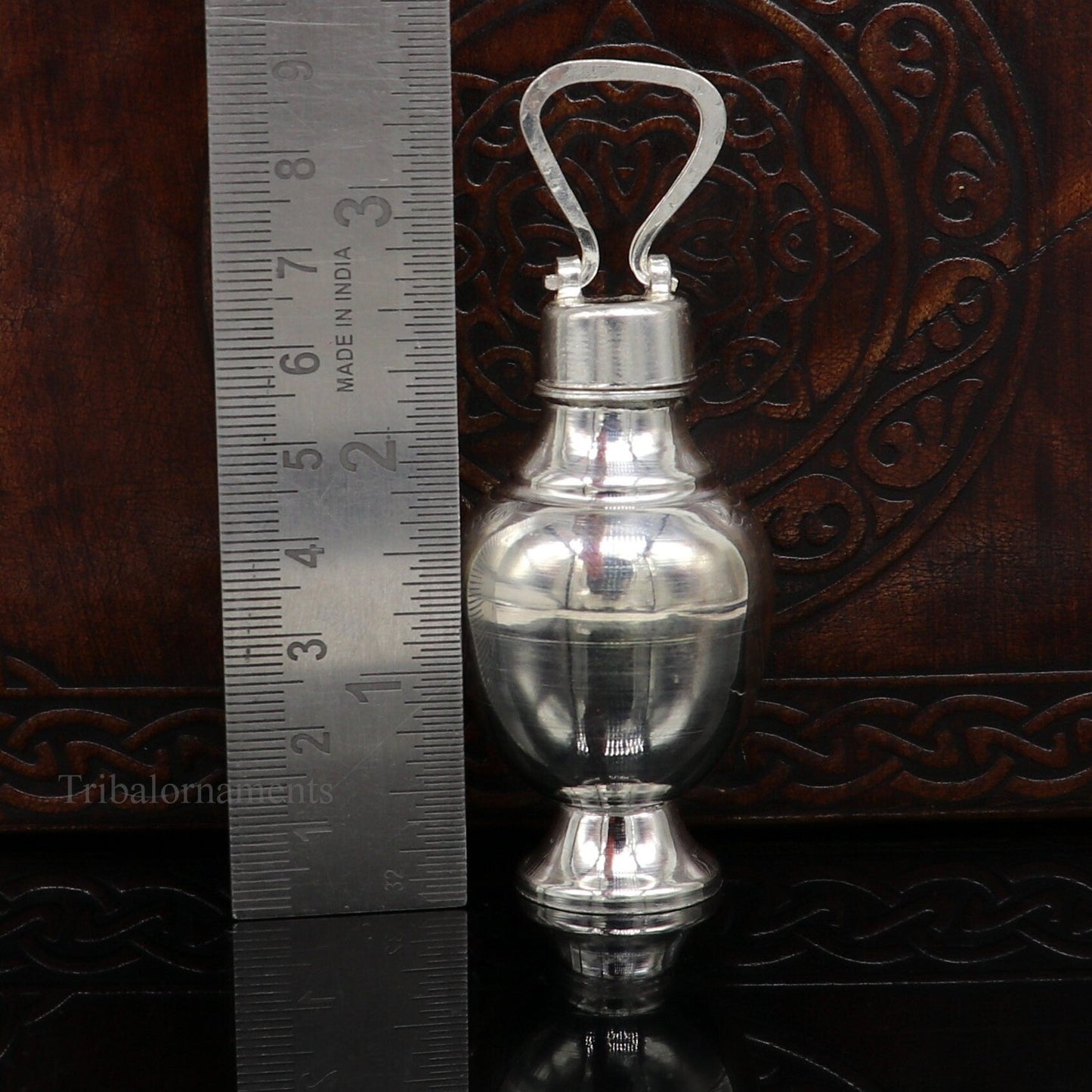 925 sterling silver handmade plain design Gangjali, Silver Gangajal Patra, best silver water pot kalash puja utensils Diwali special su416 - TRIBAL ORNAMENTS