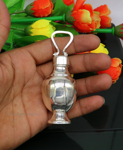925 sterling silver handmade plain design Gangjali, Silver Gangajal Patra, best silver water pot kalash puja utensils Diwali special su417 - TRIBAL ORNAMENTS