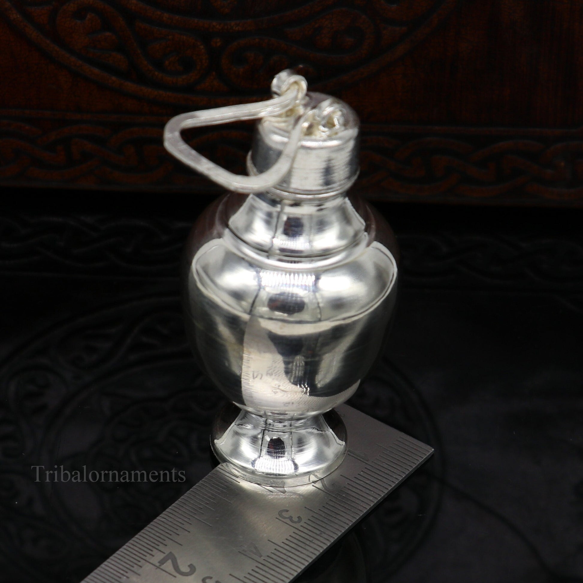 925 sterling silver handmade plain design Gangjali, Silver Gangajal Patra, best silver water pot kalash puja utensils Diwali special su417 - TRIBAL ORNAMENTS