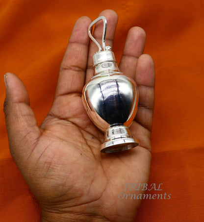 Handmade 925 sterling silver Gangjali water pot with plain design, ideal for puja and Diwali rituals, by TRIBAL ORNAMENTS.