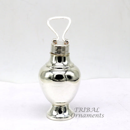 Handmade 925 sterling silver Gangjali and silver Gangajal Patra water pot for puja, featuring a plain design for Diwali celebrations.