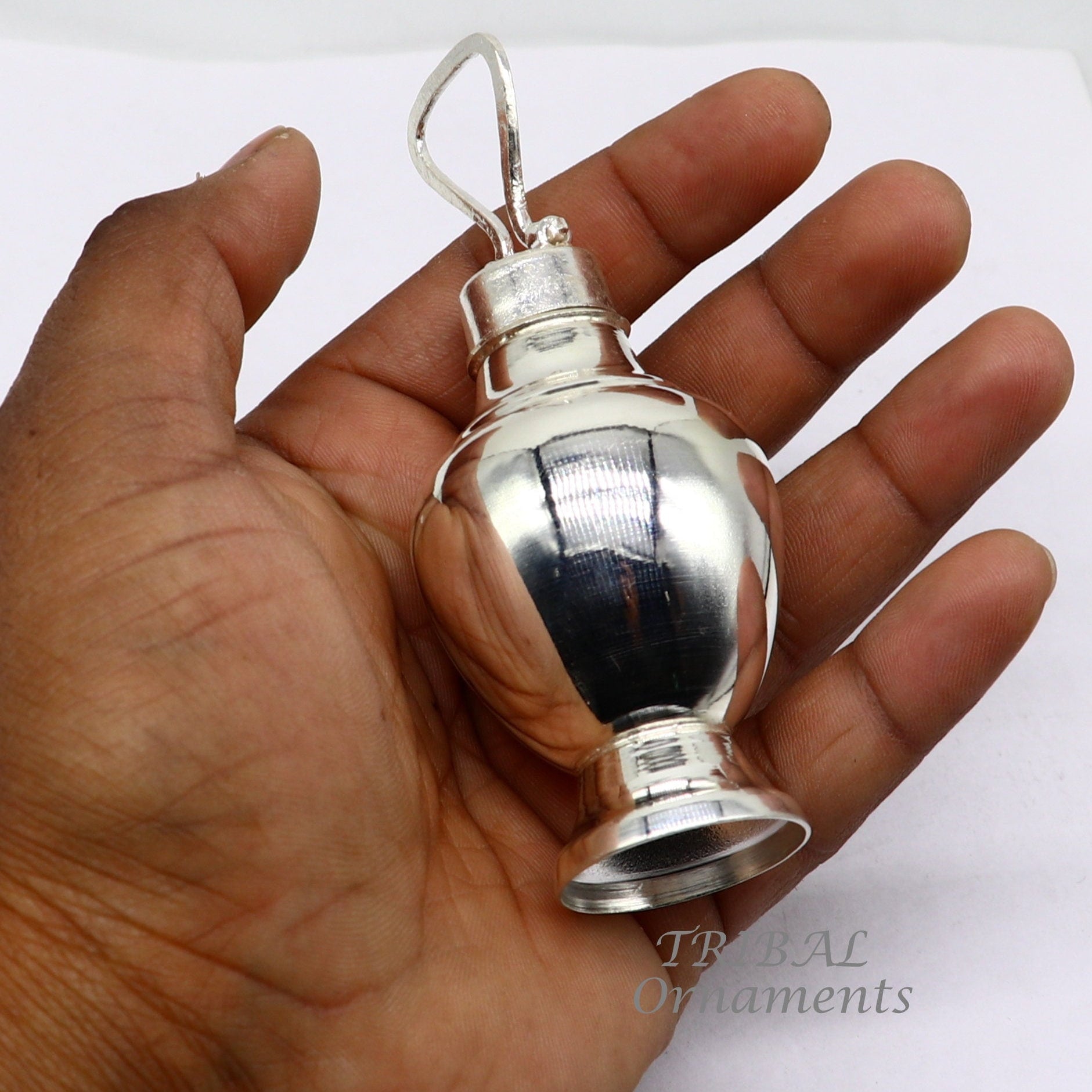 925 sterling silver handmade plain design Gangjali, Silver Gangajal Patra, best silver water pot kalash puja utensils Diwali special su991 - TRIBAL ORNAMENTS