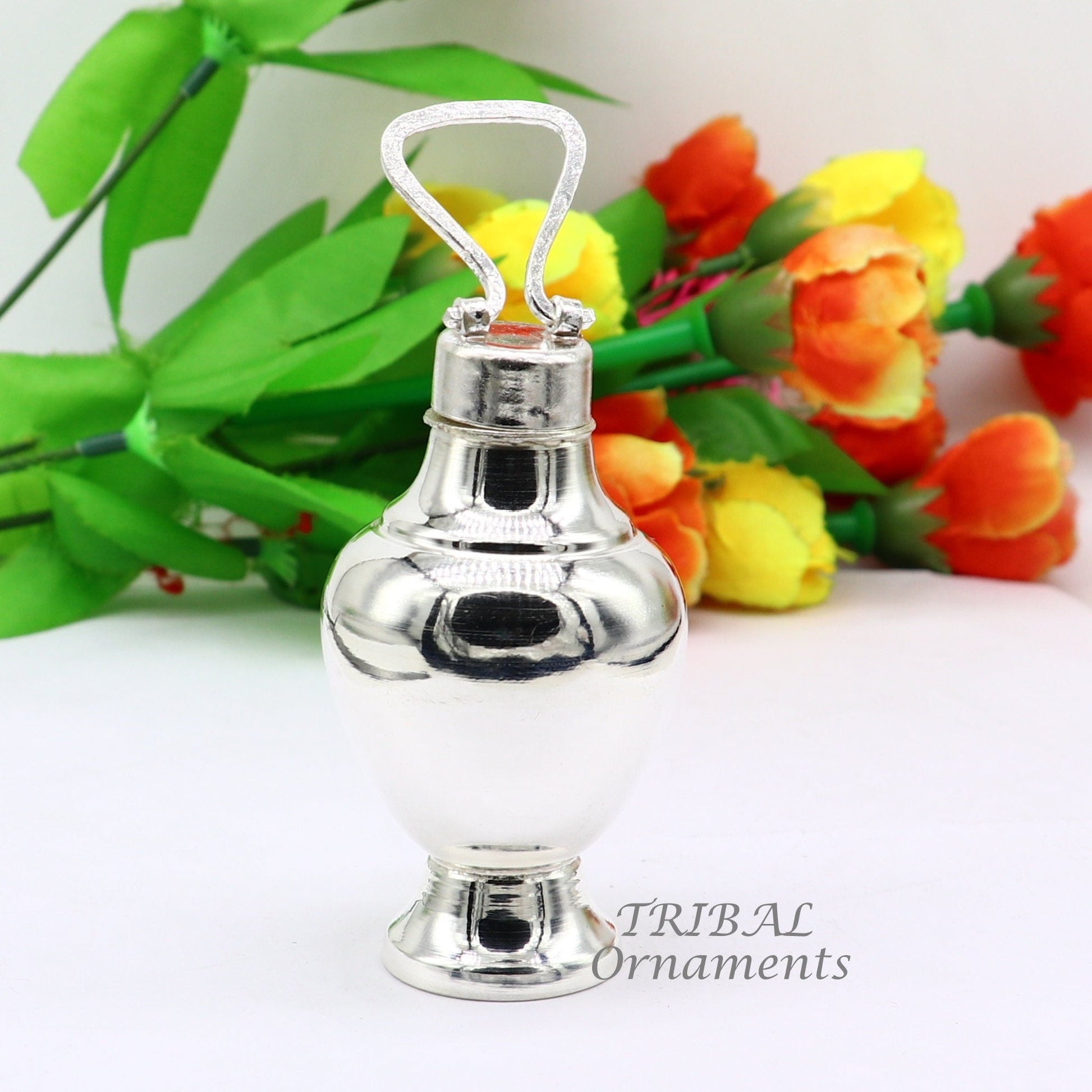 925 sterling silver handmade plain design Gangjali, Silver Gangajal Patra, best silver water pot kalash puja utensils Diwali special su991 - TRIBAL ORNAMENTS