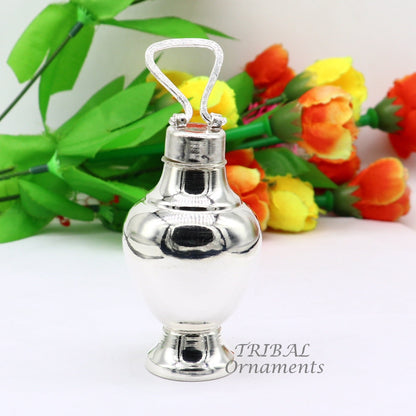 Sterling silver handmade Gangjali water pot with plain design, ideal for puja rituals and Diwali celebrations.