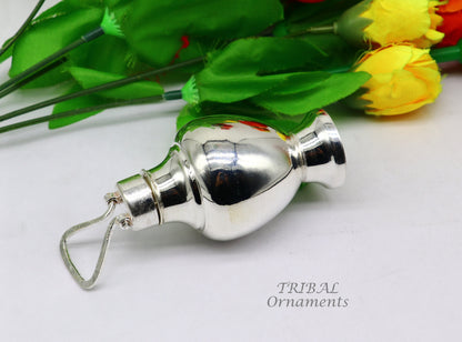 Handmade 925 sterling silver Gangjali water pot with plain design, ideal for puja, Diwali, and spiritual rituals.