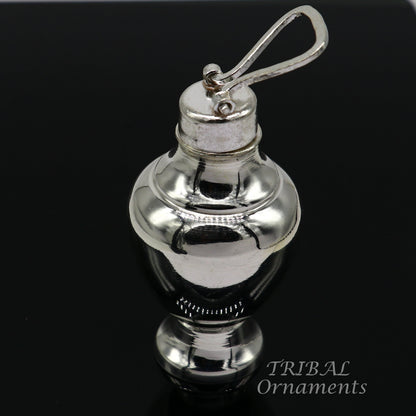 925 sterling silver handmade Gangjali water pot, plain design for puja rituals, traditional silver kalash for Diwali celebrations.
