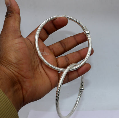 925 Sterling silver handmade Indian traditional women's foot kada ankle bracelet with plain design, tribal jewelry style.