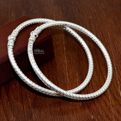 Sterling silver handmade Indian traditional foot kada ankle bracelet with plain tribal design for women, customized tribal jewelry.