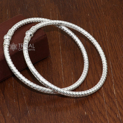 925 Sterling silver handmade Indian traditional foot kada bracelet for women, tribal ankle jewelry with plain design.