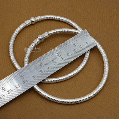 Handmade 925 sterling silver Indian traditional women’s foot kada ankle bracelet with plain tribal design, customized jewelry.